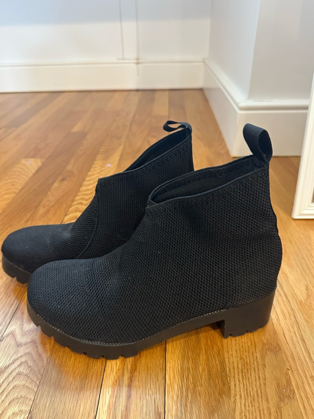 Black Knit Platform Ankle Boots - Women's